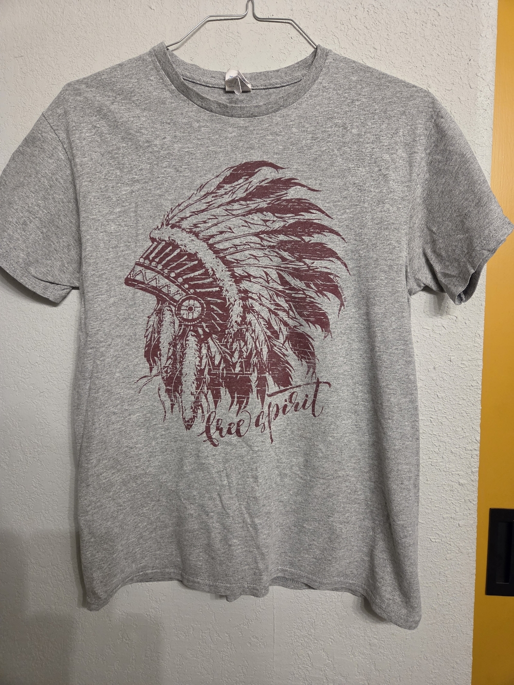 Grey Men's Graphic Tee with Maroon Headdress Print
